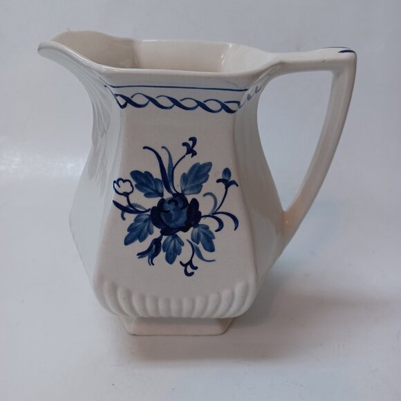 William Adams Baltic Blue Floral Pitcher Real English Ironstone Small Chip - Picture 1 of 13